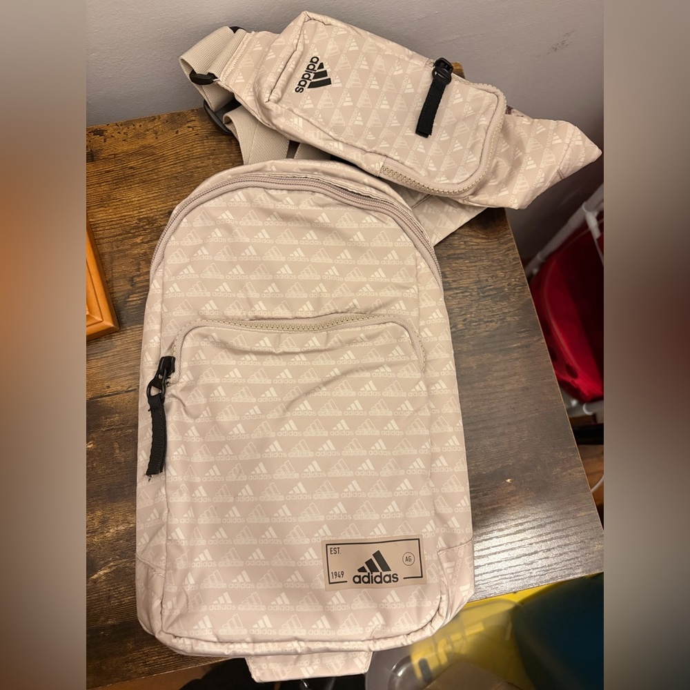 Adidas Light Tan Backpack and Waist Bag Combo